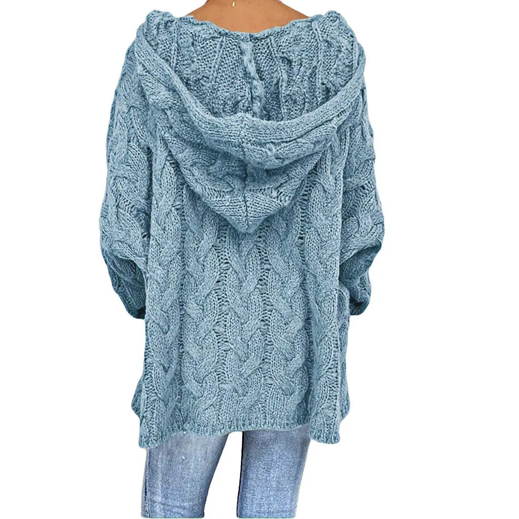 Женский пуловер с v-образным вырезом и длинным рукавом Chunky Knit Pullover, Azure — фото 4