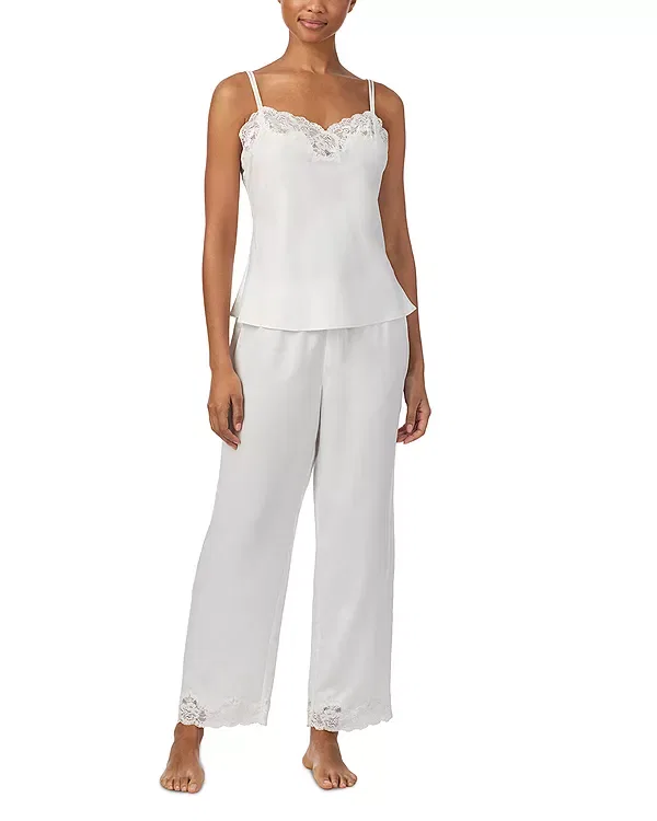 Женский комплект пижамы из сатина с кружевом Signature Satin Lace Cami Top & Ankle Pant Pajama Set Ralph Lauren, Ivory