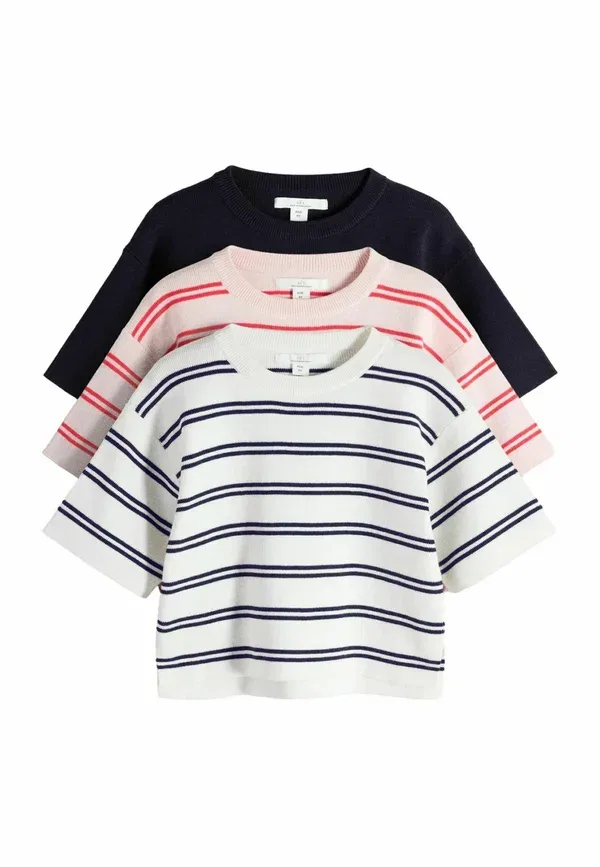 Комплект из 3 футболок с принтом The Set, Navy, White, Pink, Red, белый/красный/темно-синий/розовый — фото 3