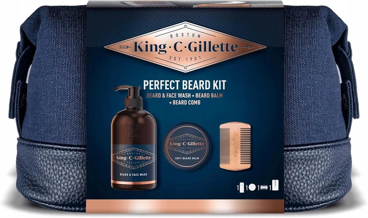 Мужской набор для ухода за бородой King C. Gillette, с бальзамом для бороды, расческой, косметичкой, Gillette, Черный
