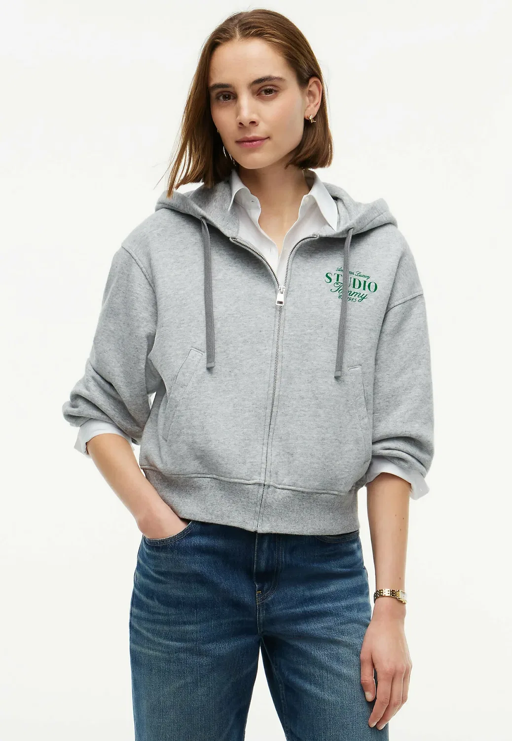 Толстовка с капюшоном на молнии и логотипом, свободного кроя Tommy Hilfiger, Light Grey Htr