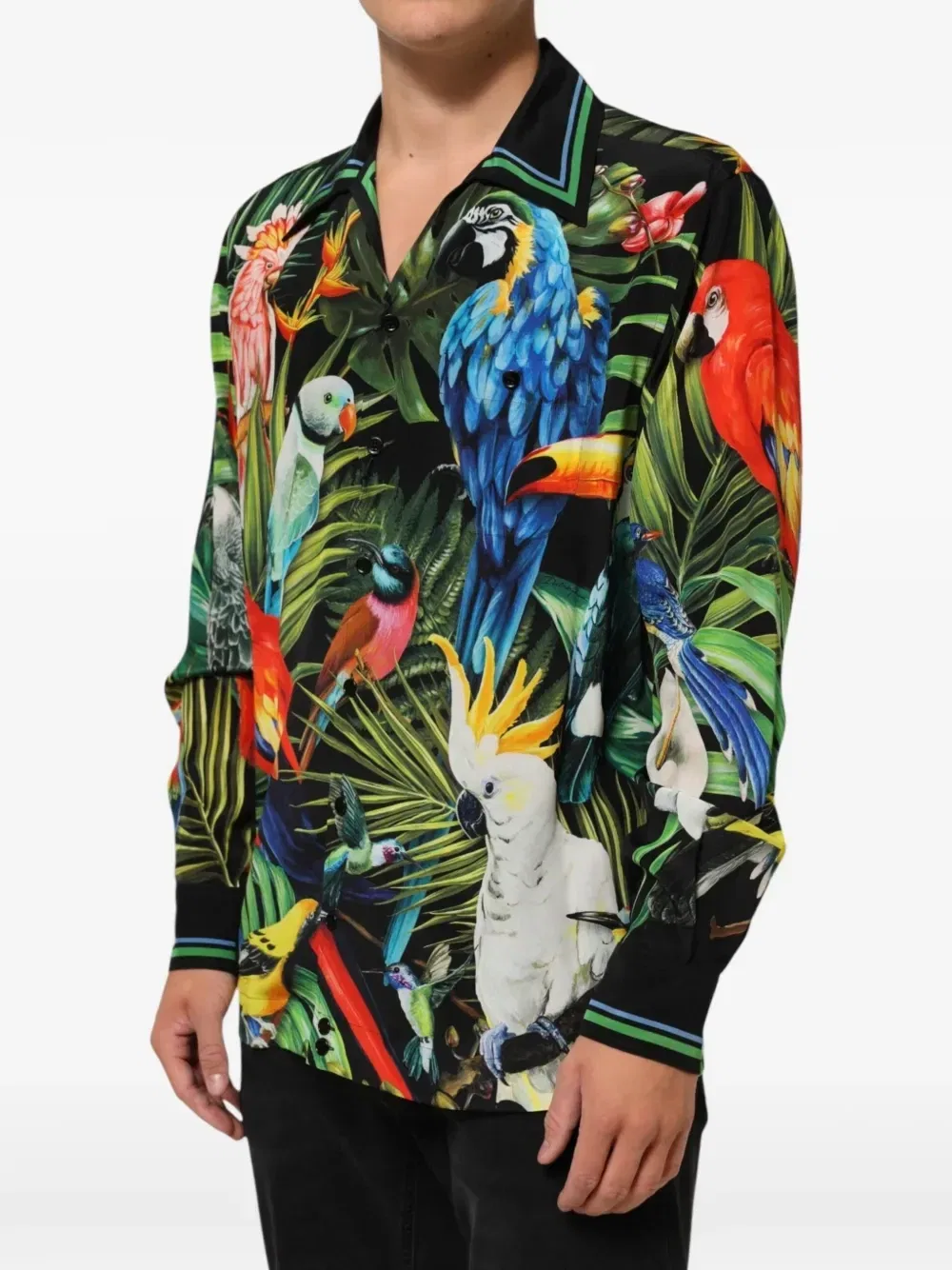 Рубашка с длинным рукавом с принтом попугая DOLCE & GABBANA, зеленый — фото 2