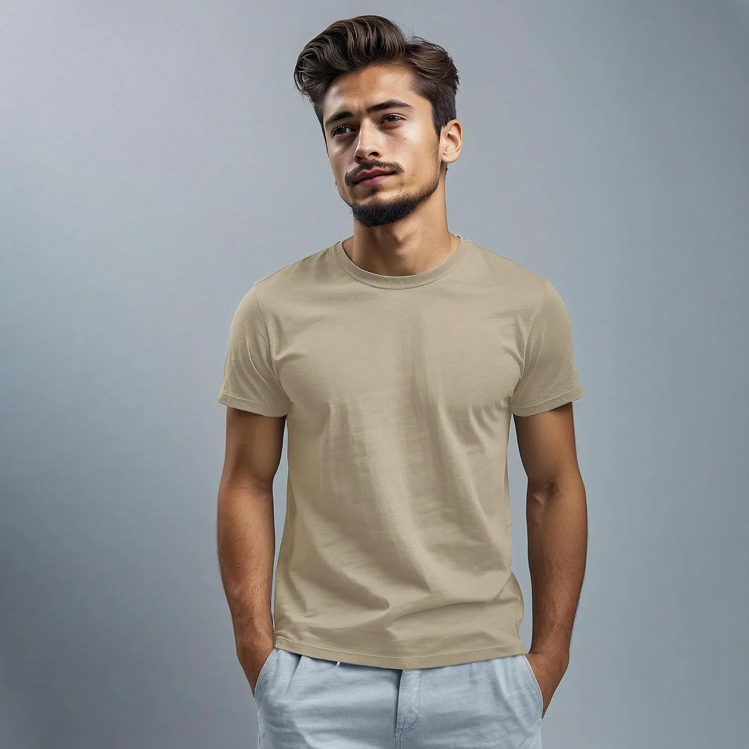 Унисекс хлопковая футболка классического кроя Arventur, Beige — фото 3