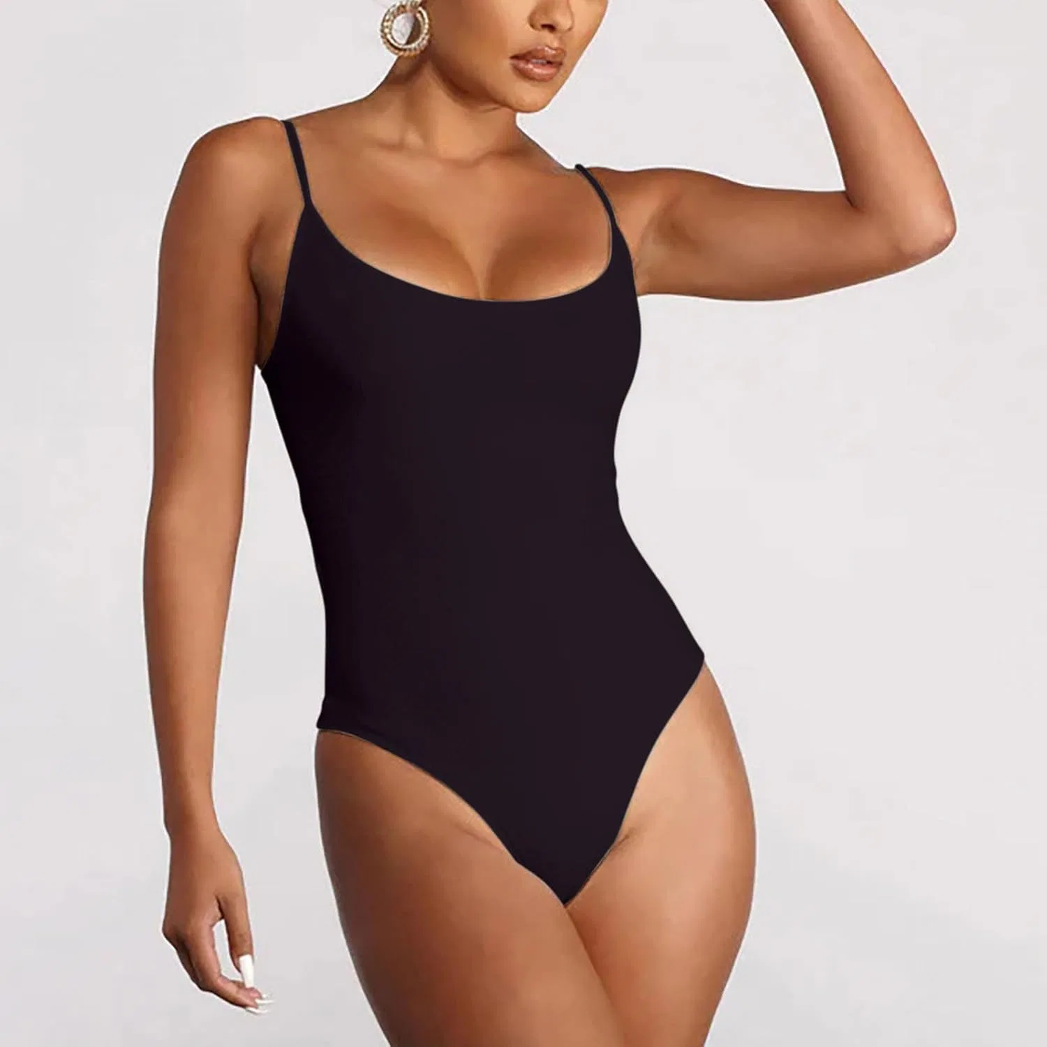 Женский цельнокроеный купальник V-образным вырезом Plus Size Shiyingl, Black — фото 2
