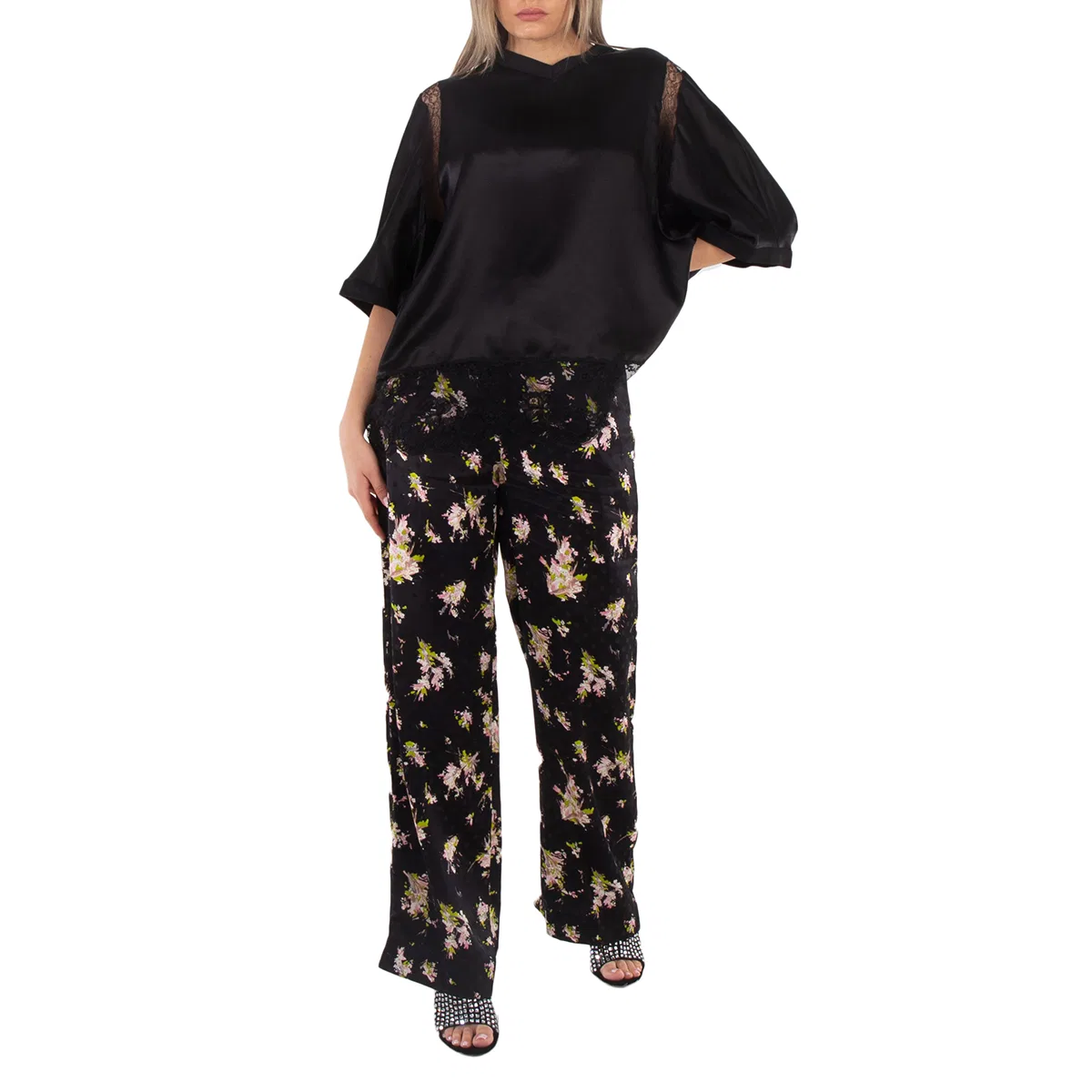 Брюки женские с цветочным принтом Ladies Jane Floral Print Trousers Burberry, Black Ip Pat — фото 4