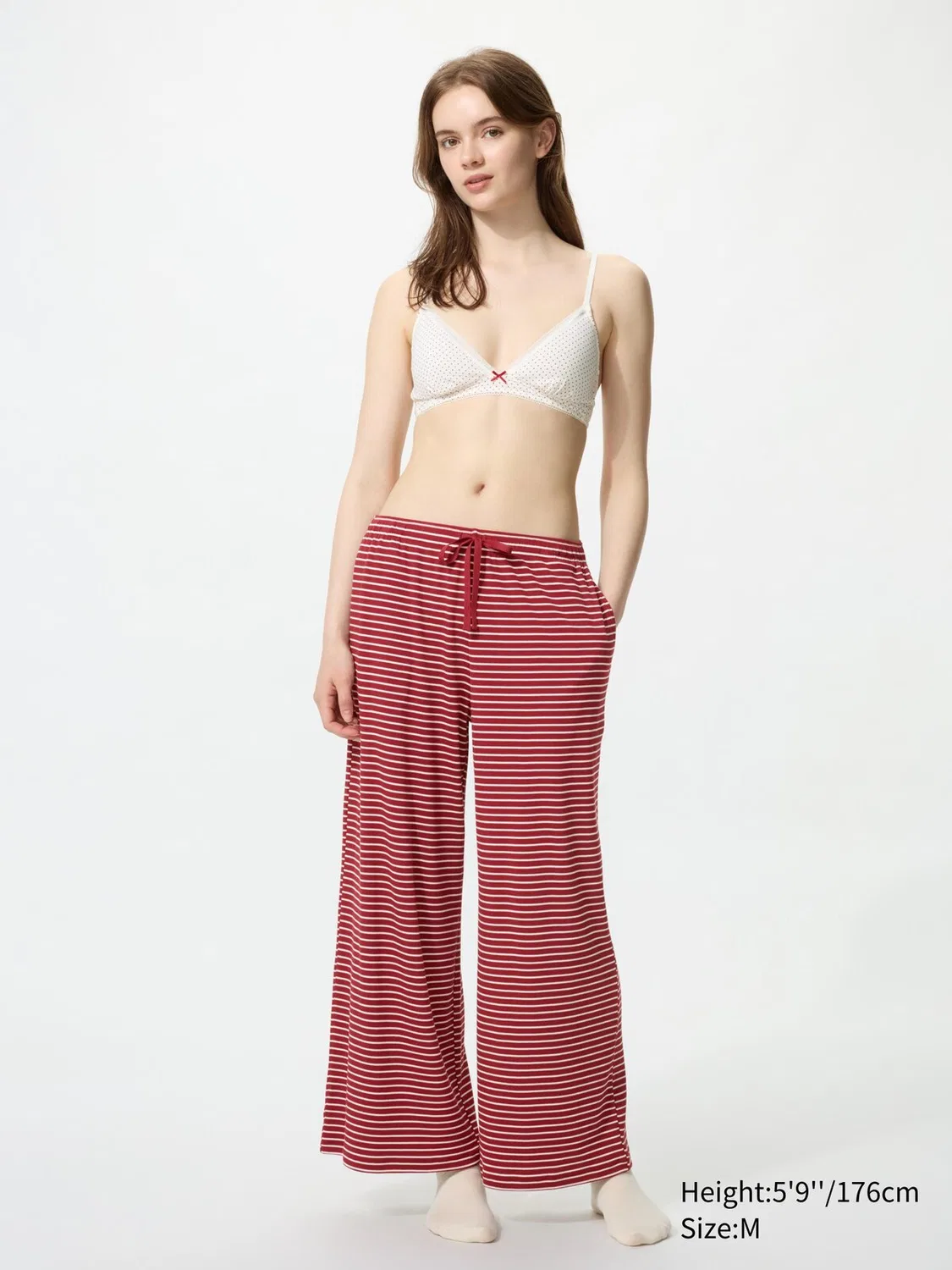Брюки Uniqlo, широкие, полосатые красные