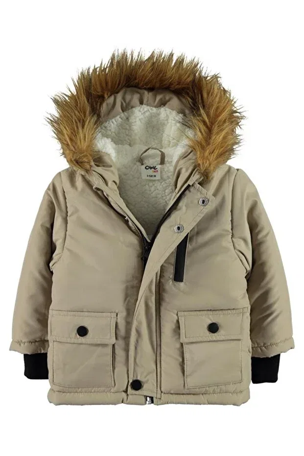 Детское зимнее пальто для девочек с капюшоном Fur-Trimmed 6-18 months coat Civil Baby, Beige — фото 3