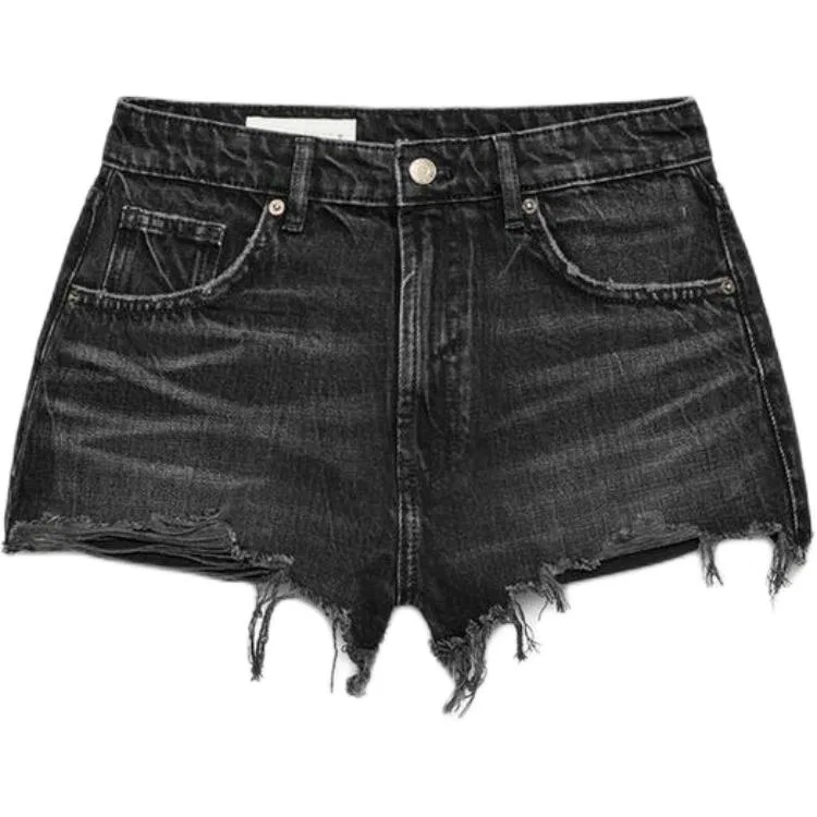 Женские джинсовые шорты прямого кроя Black ZARA, Черный