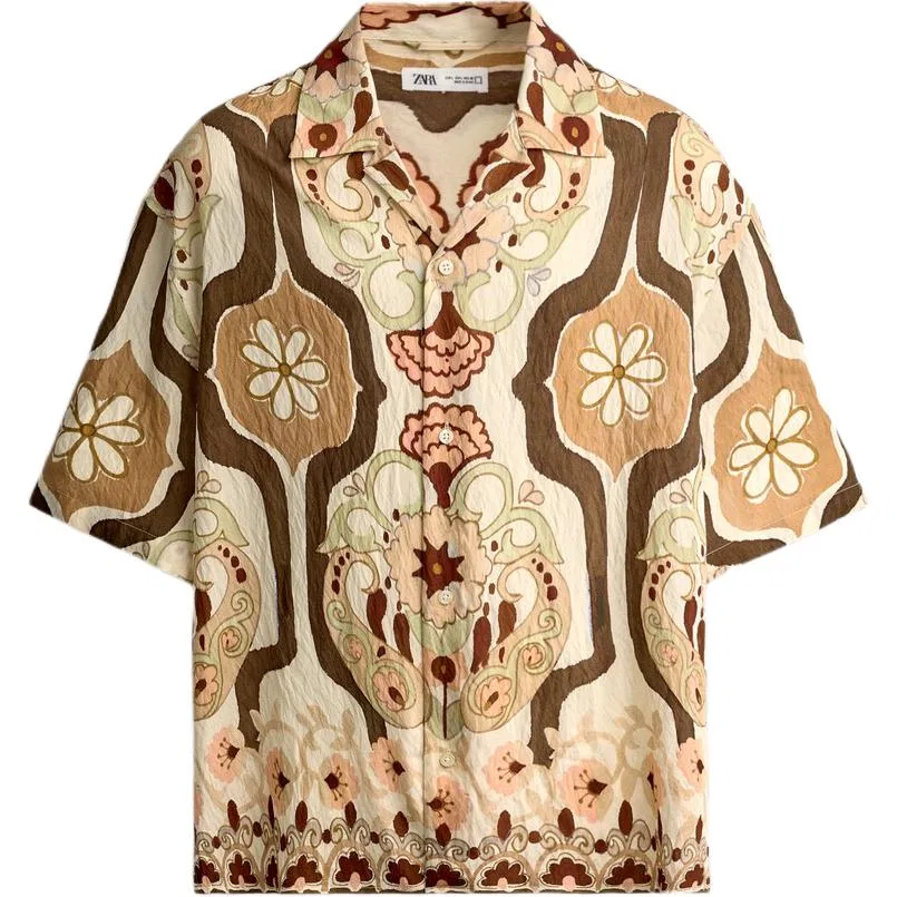 Мужская рубашка с лацканами прямого кроя Multicolor ZARA, Multicolor