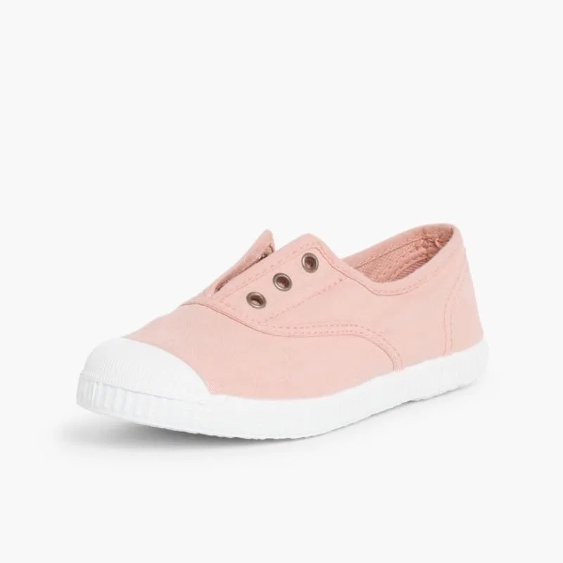 Детские кеды на резиновом носке без шнурков Pisamonas No-lace Rubber Toe Canvas Shoes, Pastel Pink — фото 3
