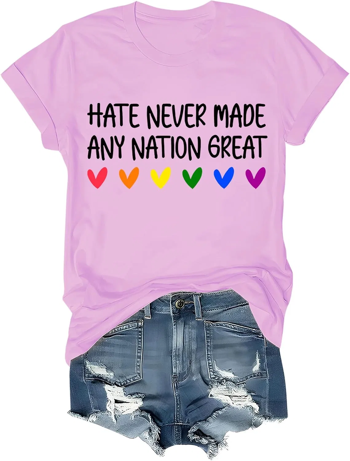 Unisex футболка с принтом Hate Never Made Any Nation Great Regular Fit, Pink