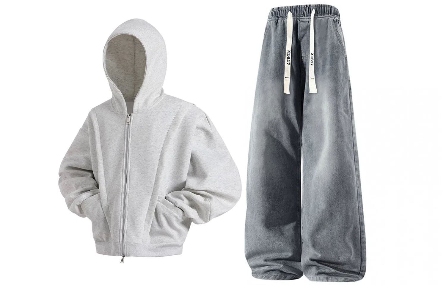 Детский комплект из свитшота и джинсов с капюшоном X1617, White Heather Gray/Blue