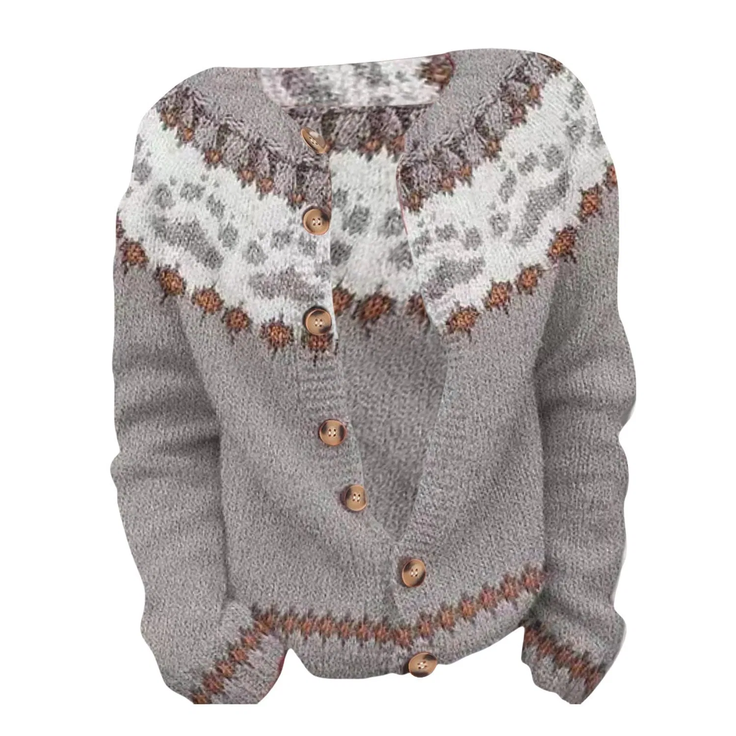Женский кардиган с принтом Fair Isle Nordic Patterned Sweater, Light Ash-f — фото 3