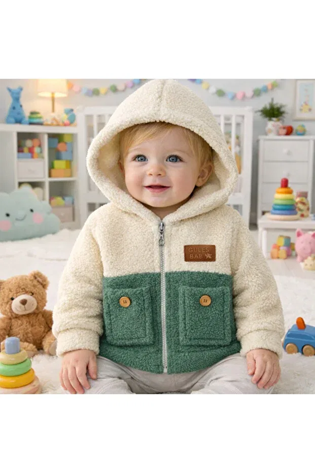 Детский кардиган для новорожденных из плюша с длинным рукавом Tinitins, Green
