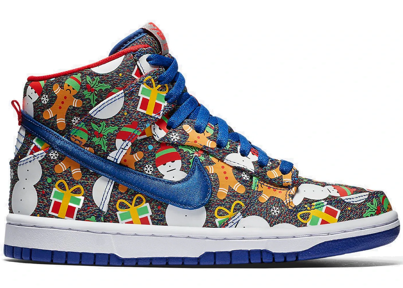Детские кроссовки с принтом Nike SB Dunk High Concepts Ugly Christmas Sweater (2017) Nike, Blue Ribbon/Blue Ribbon-Atom Red