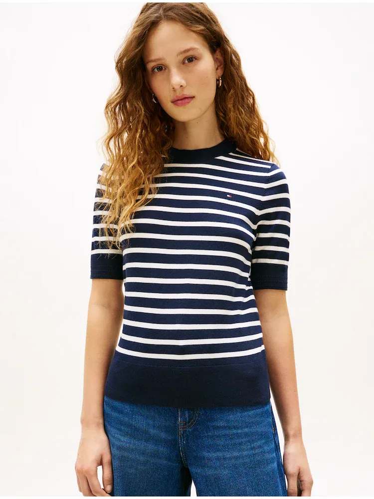 Свитер хлопковый с полосками TOMMY HILFIGER, Navy