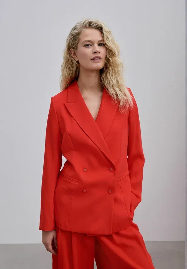 Пиджак двубортный Regular fit - relaxed double breasted crinkle blazer Next, красный