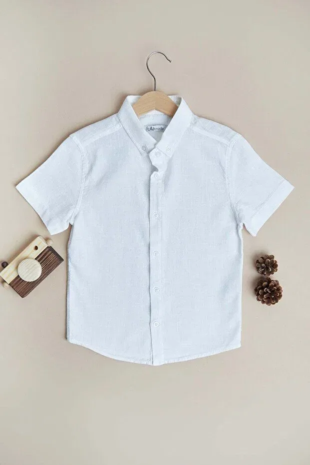 Детская рубашка для мальчиков льняного вида Flam Linen Look Fulla Moda, White — фото 2