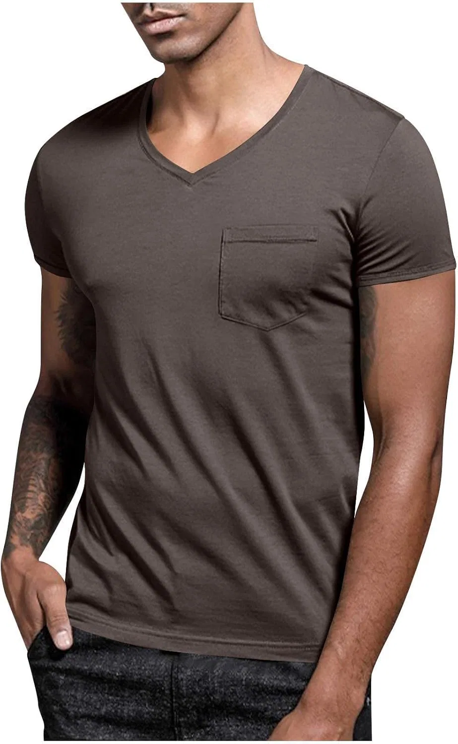 Мужская классическая футболка с V-образным вырезом, Regular Fit, Brown