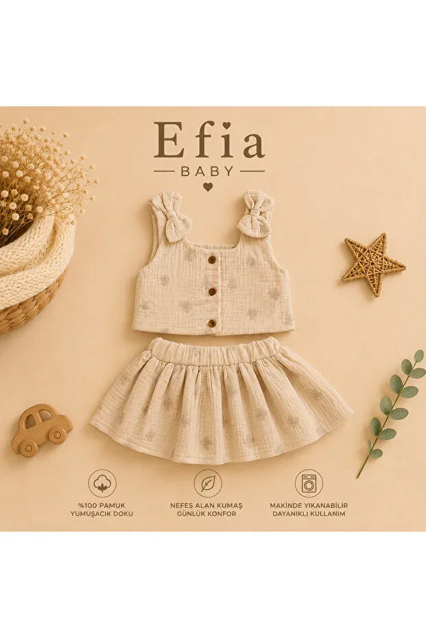 Детский комплект для девочек с вышивкой бабочка Efia Baby, Beige — фото 2