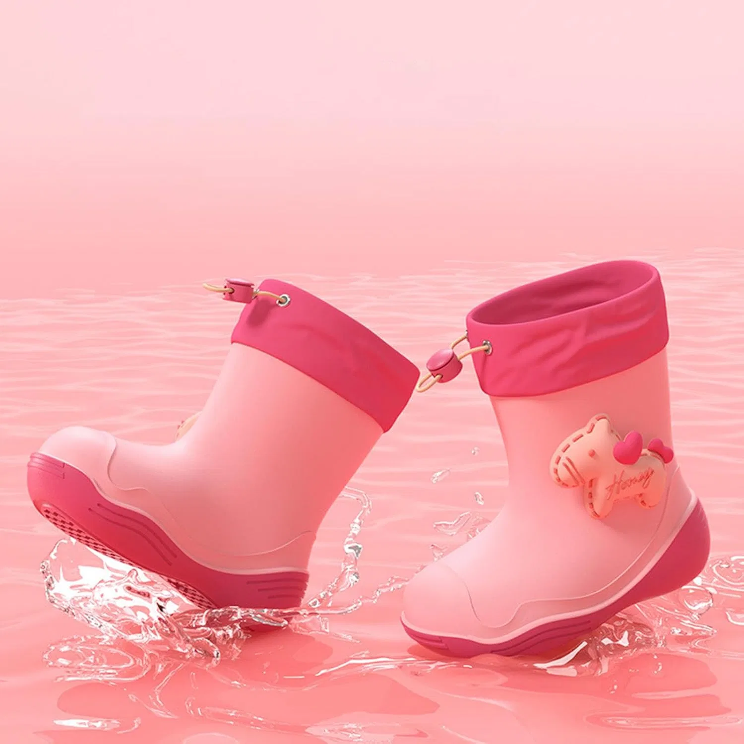 Детские сапоги дождевые для мальчиков и девочек IWIHMIV, Pink — фото 2