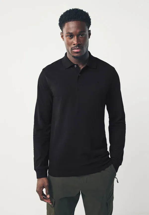 Футболка поло хлопковая Slim fit long sleeve Next, черный