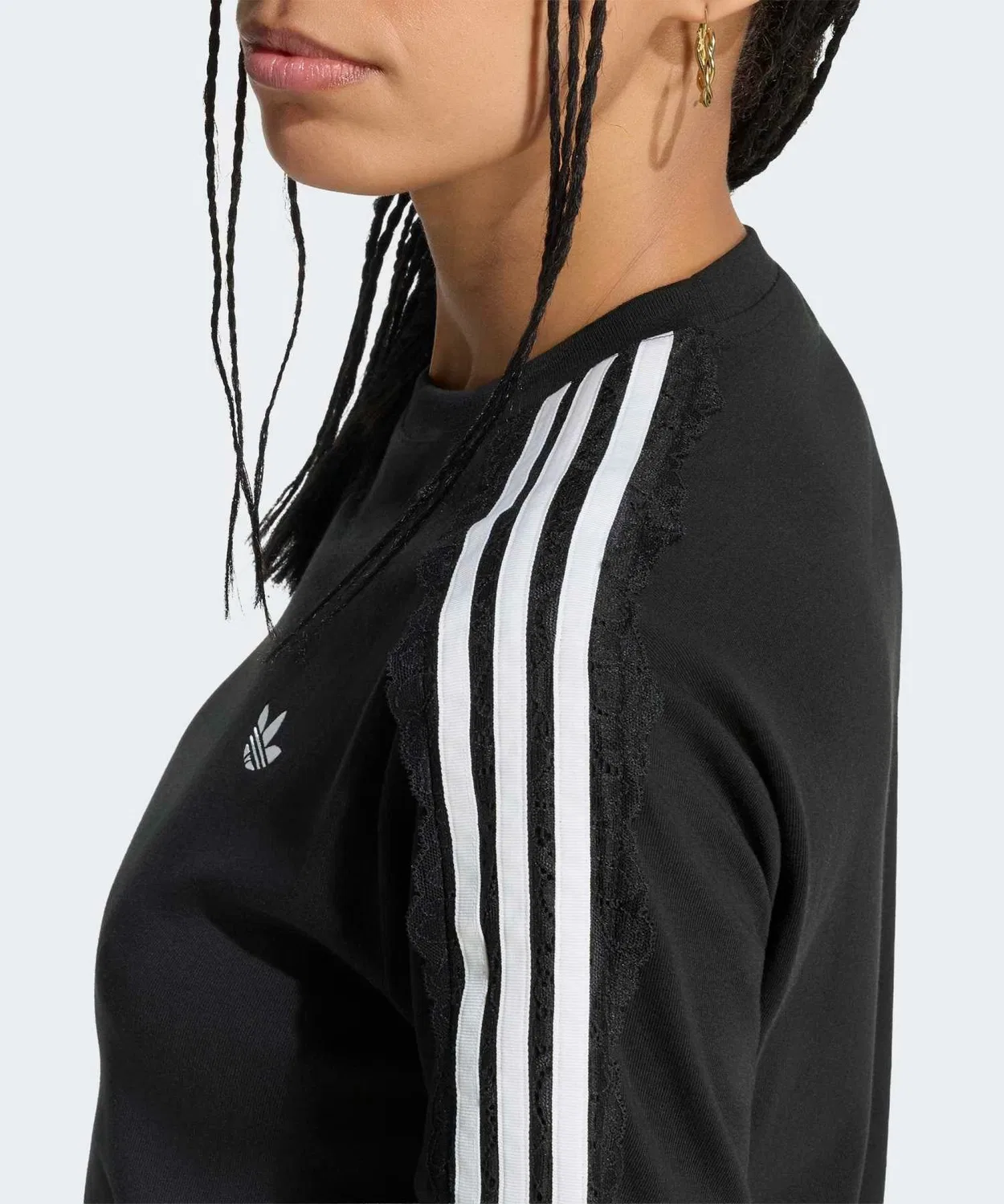 Женская футболка с кружевными вставками и молнией Adidas Originals Lace Three Stripes, Black — фото 4
