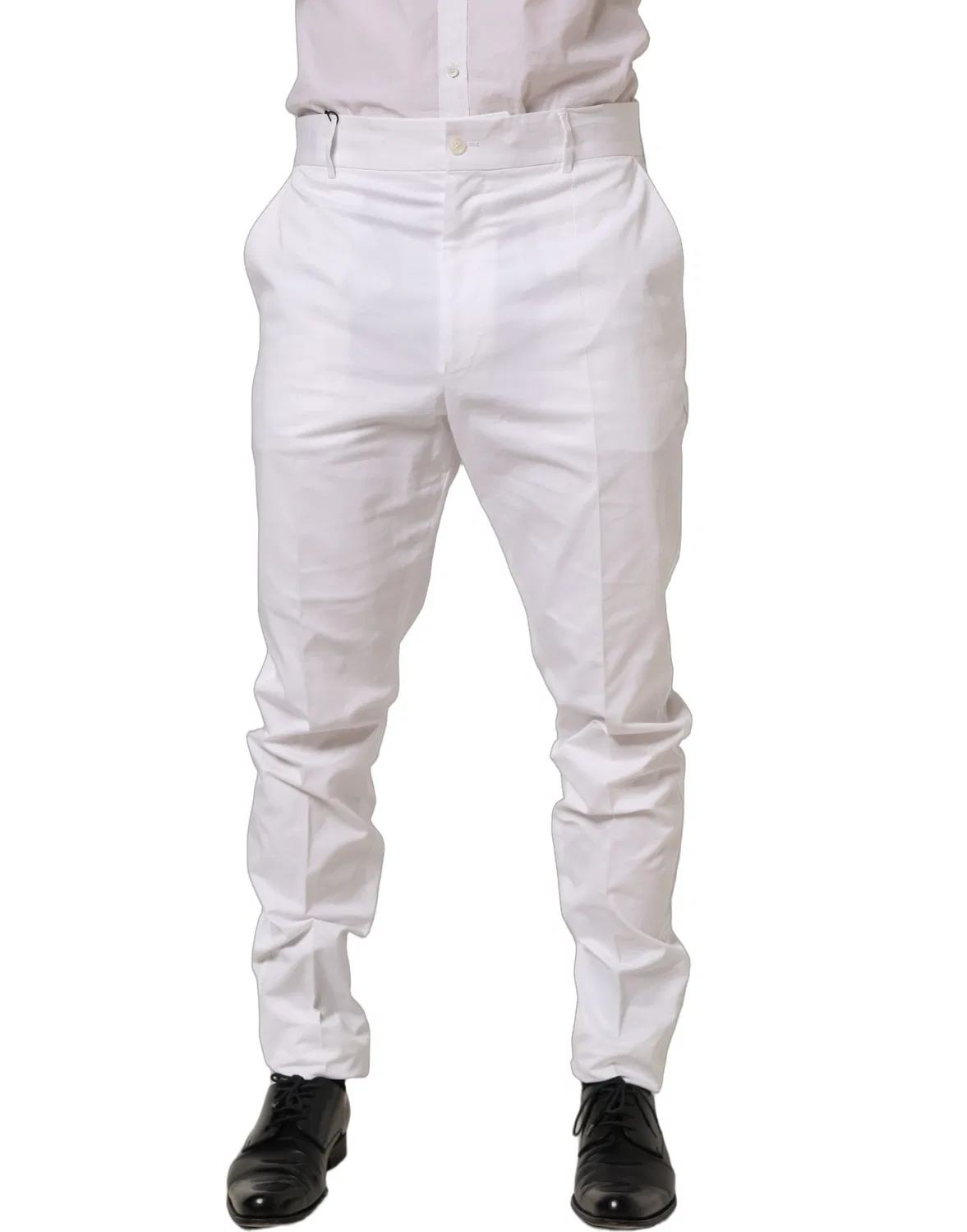 Мужские брюки с защипами White Cotton Tapered Leg Dress Trouser Pants Dolce & Gabbana, White — фото 2