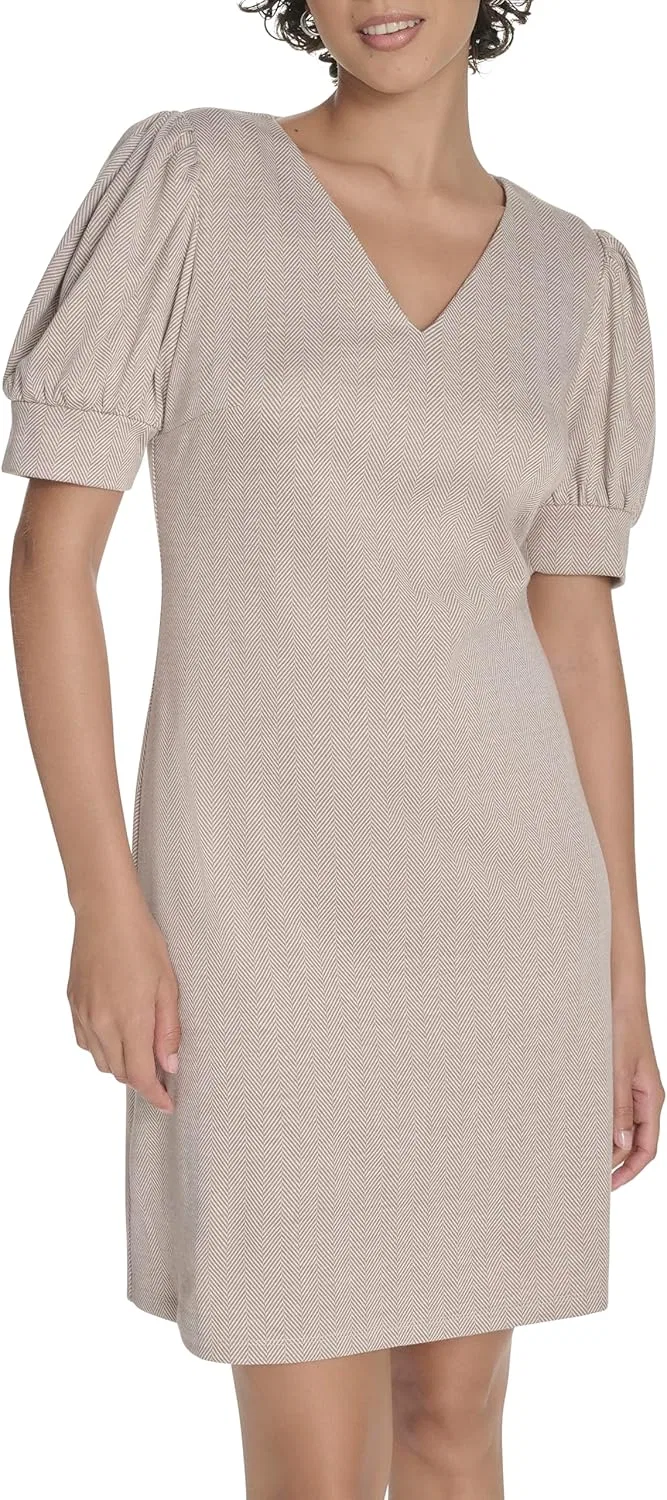 Женское платье-футляр с короткими рукавами-фонарик Tommy Hilfiger, Light Beige/Ivory