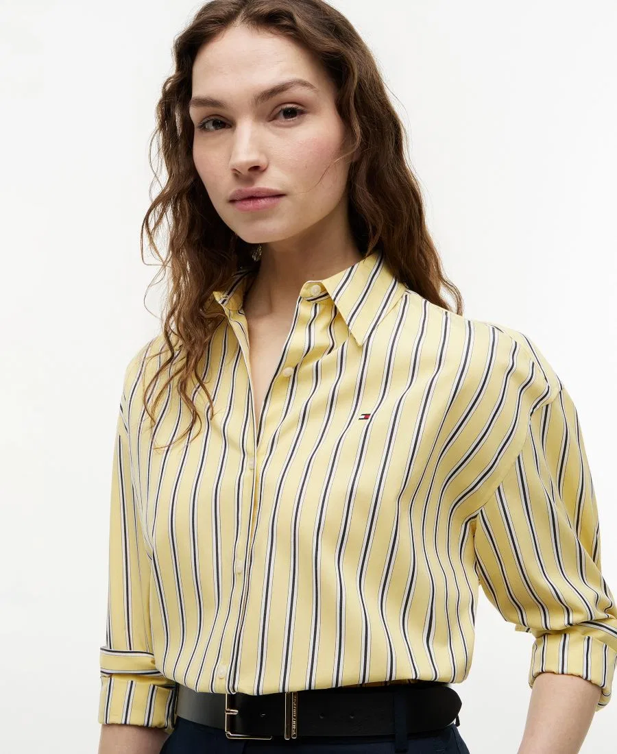Женская рубашка свободного кроя с длинным рукавом Tommy Hilfiger, Licorice Stripe Citronella — фото 3