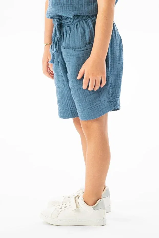 Детские шорты для девочек хлопковые Basics Eliş Şile Bezi, Indigo — фото 4
