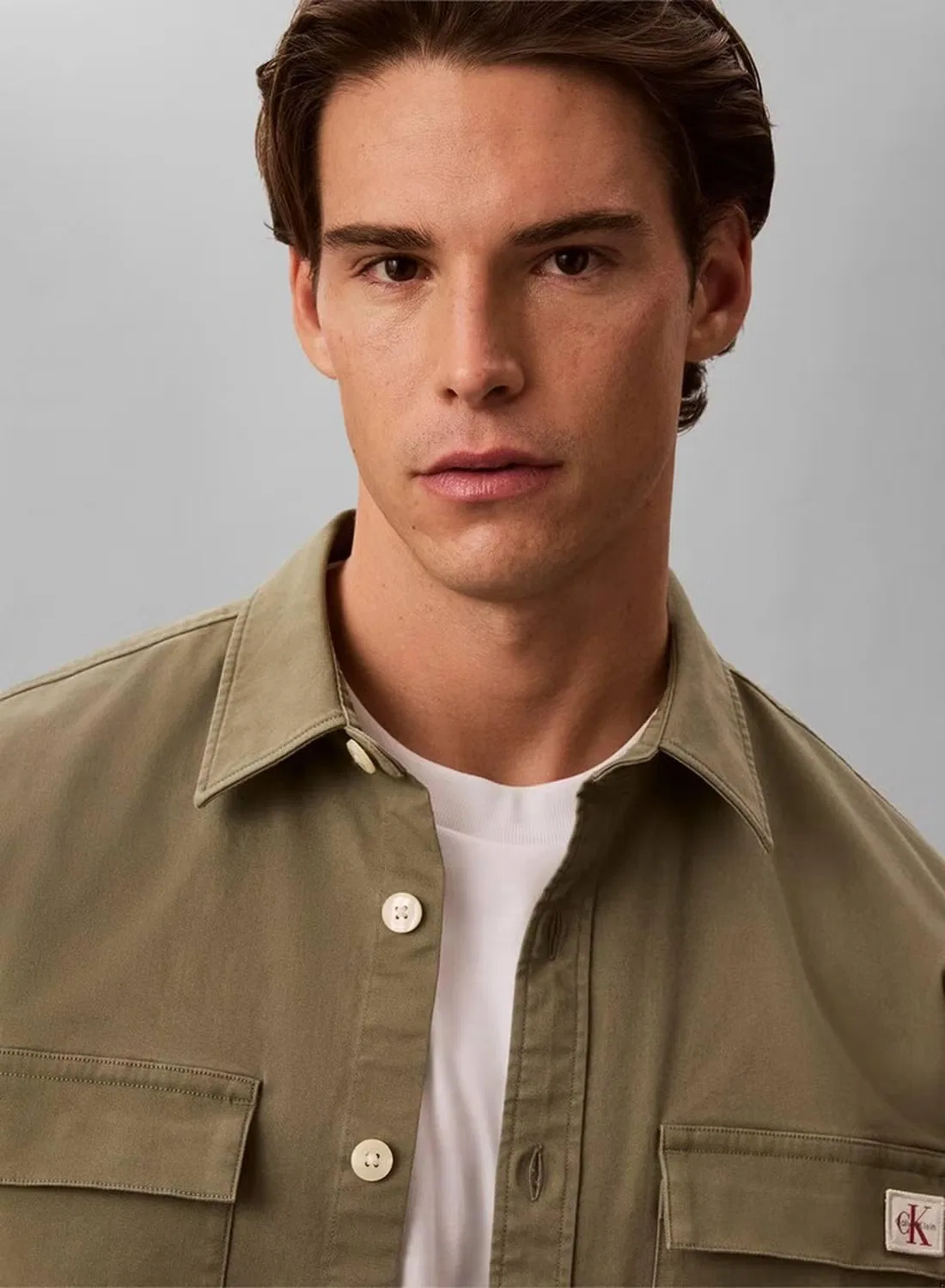 Рубашка утилити на кнопках Comfort cotton utility overshirt Calvin Klein, зеленый — фото 3