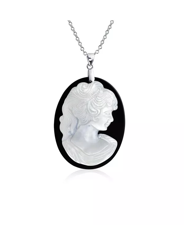 

Классическое старинное викторианское черно-белое резное ожерелье с камеей из стерлингового серебра Bling Jewelry, white