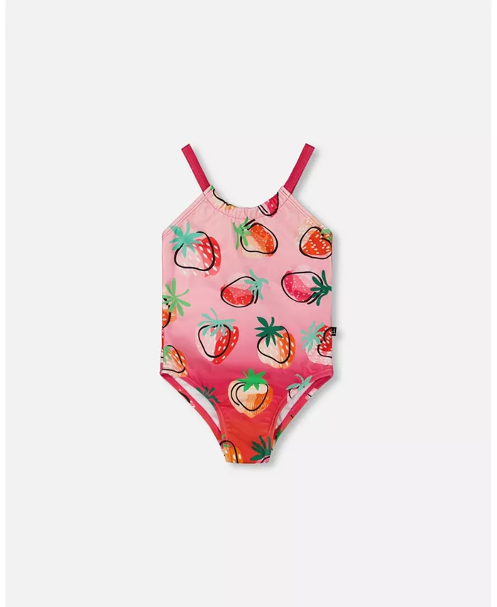 

Детский купальник цельнокроеный с принтом, розовый градиент Strawberry Deux par Deux