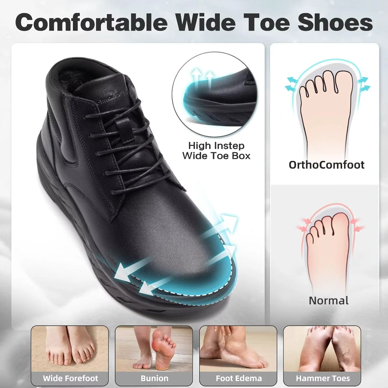 Ортопедические зимние полуботинки для диабетиков OrthoComfoot, черный — фото 2