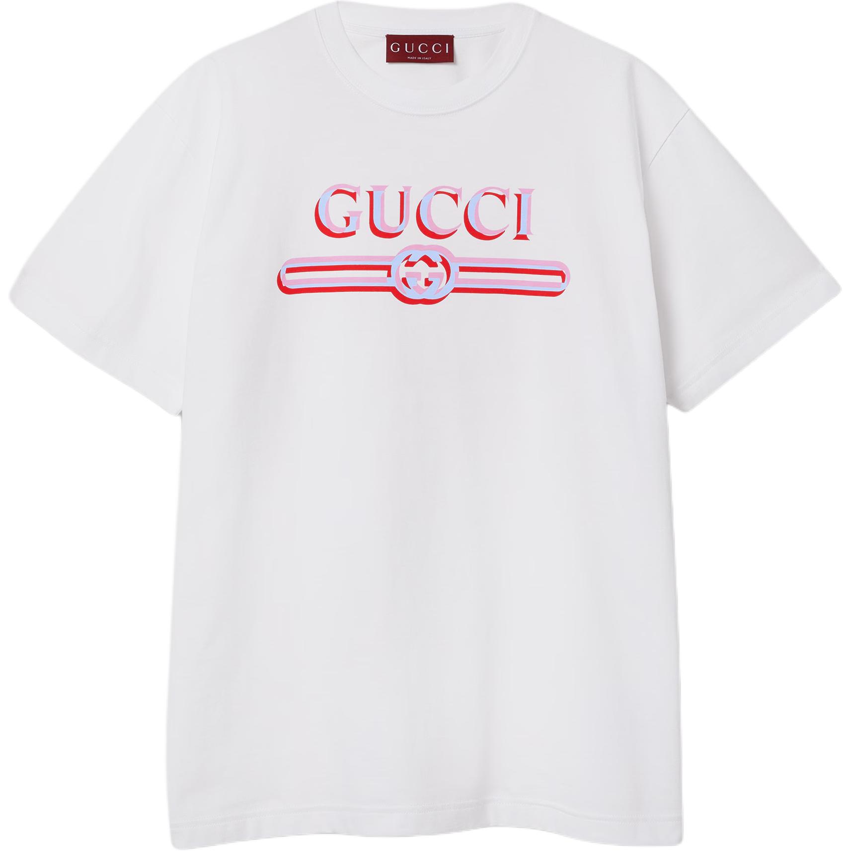 Футболка GUCCI с принтом логотипа, классический стиль, белый — фото 3