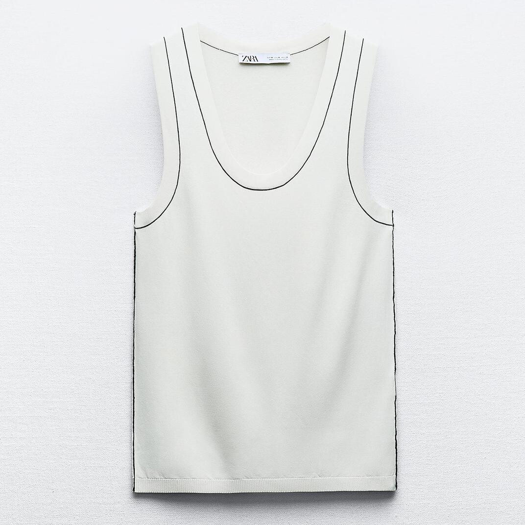 

Топ Zara Plain Knit With Contrast Trims, экрю/черный