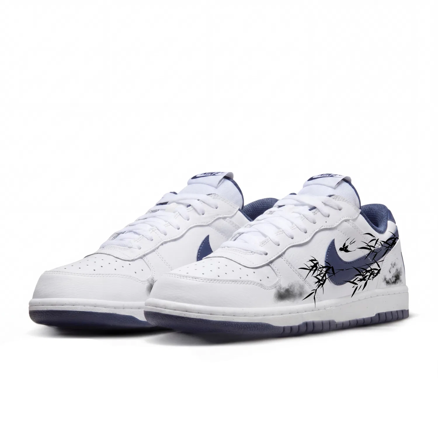 Кроссовки кеды с ручной росписью Nike Big Low Ink Bamboo White Blue — фото 4