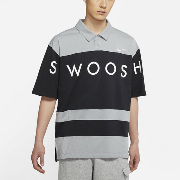 Футболка sportswear swoosh logo printing contrasting colors loose polo shirt black Nike, черный — фото 4