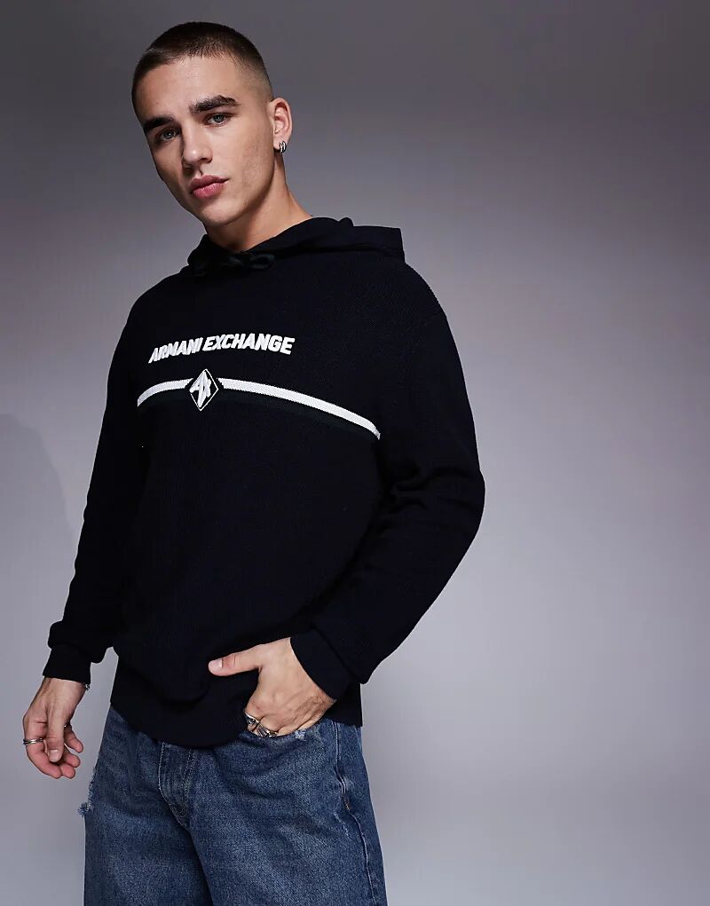 

Трикотажная толстовка с капюшоном и логотипом на груди в темно-синем цвете Armani Exchange