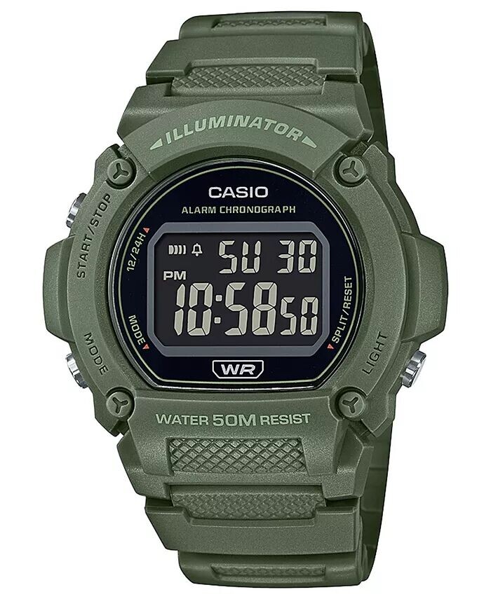 

Мужские цифровые часы с зеленым ремешком из смолы, 47 мм Casio