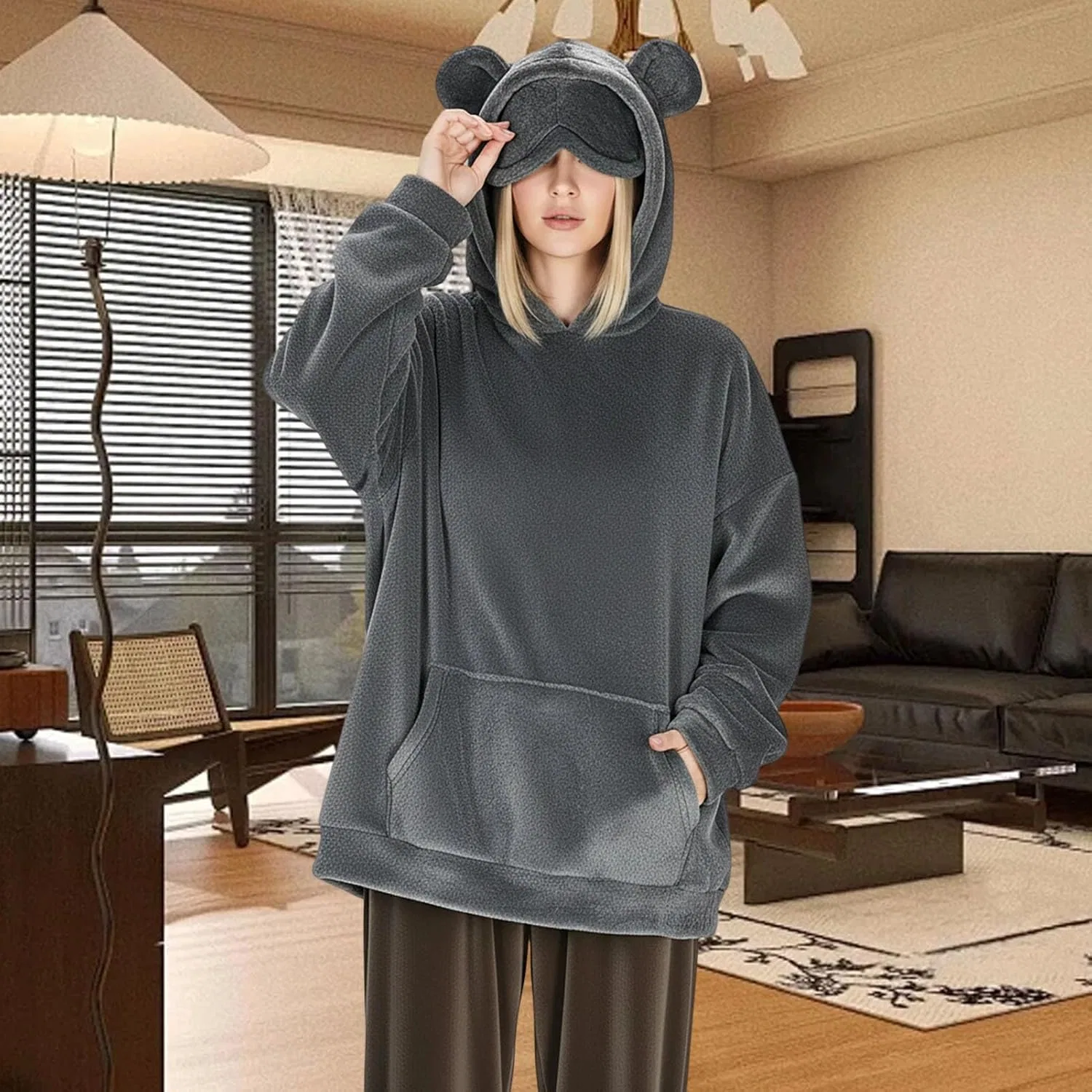 Женская толстовка с капюшоном Fuzzy Hoodie, Dark Gray — фото 2