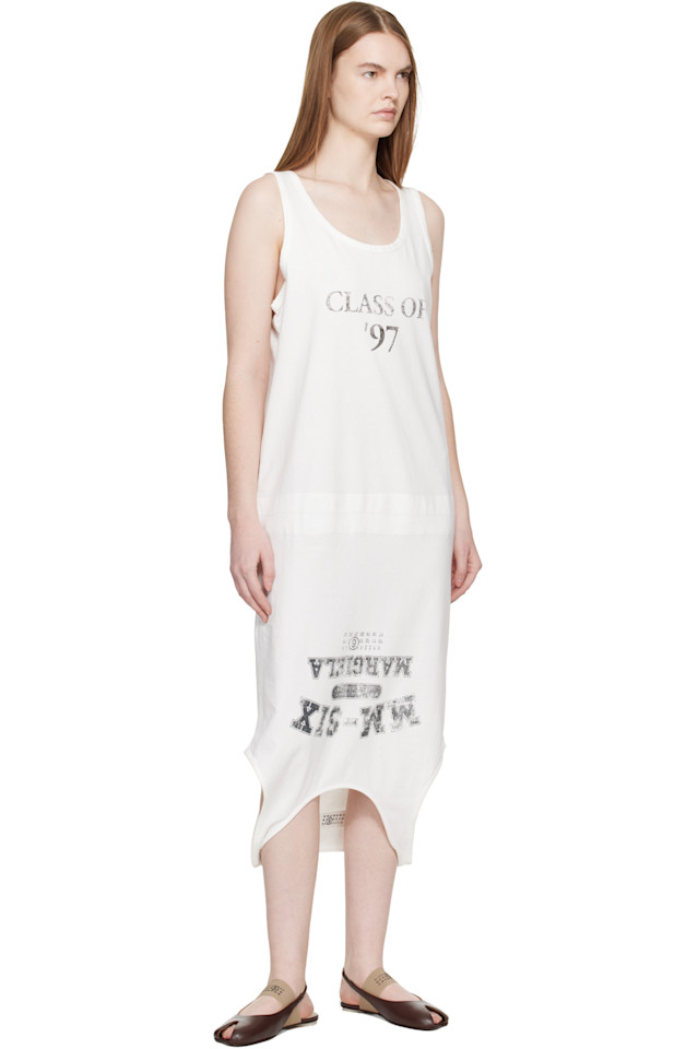 Mm6 Maison Margiela Белое многофункциональное хлопковое трикотажное платье миди — фото 4