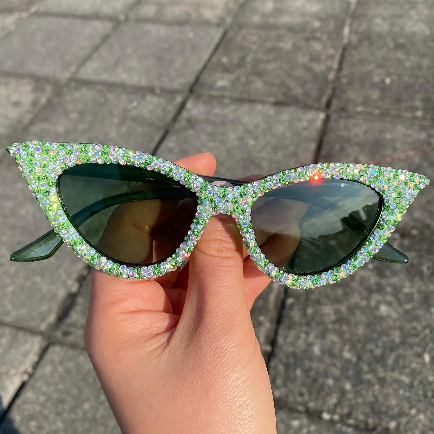 

Солнцезащитные очки со стразами для женщин, блестящие очки в оправе с драгоценными камнями, аксессуар для костюмированной вечеринки mincl, 2pcs-pink&green