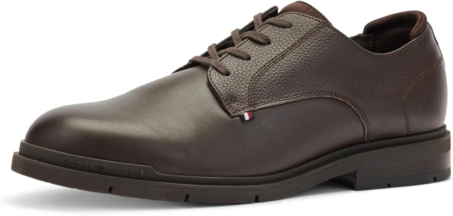 Мужские туфли-дерби Tommy Hilfiger из гибкой зернистой кожи, Brown Cocoa
