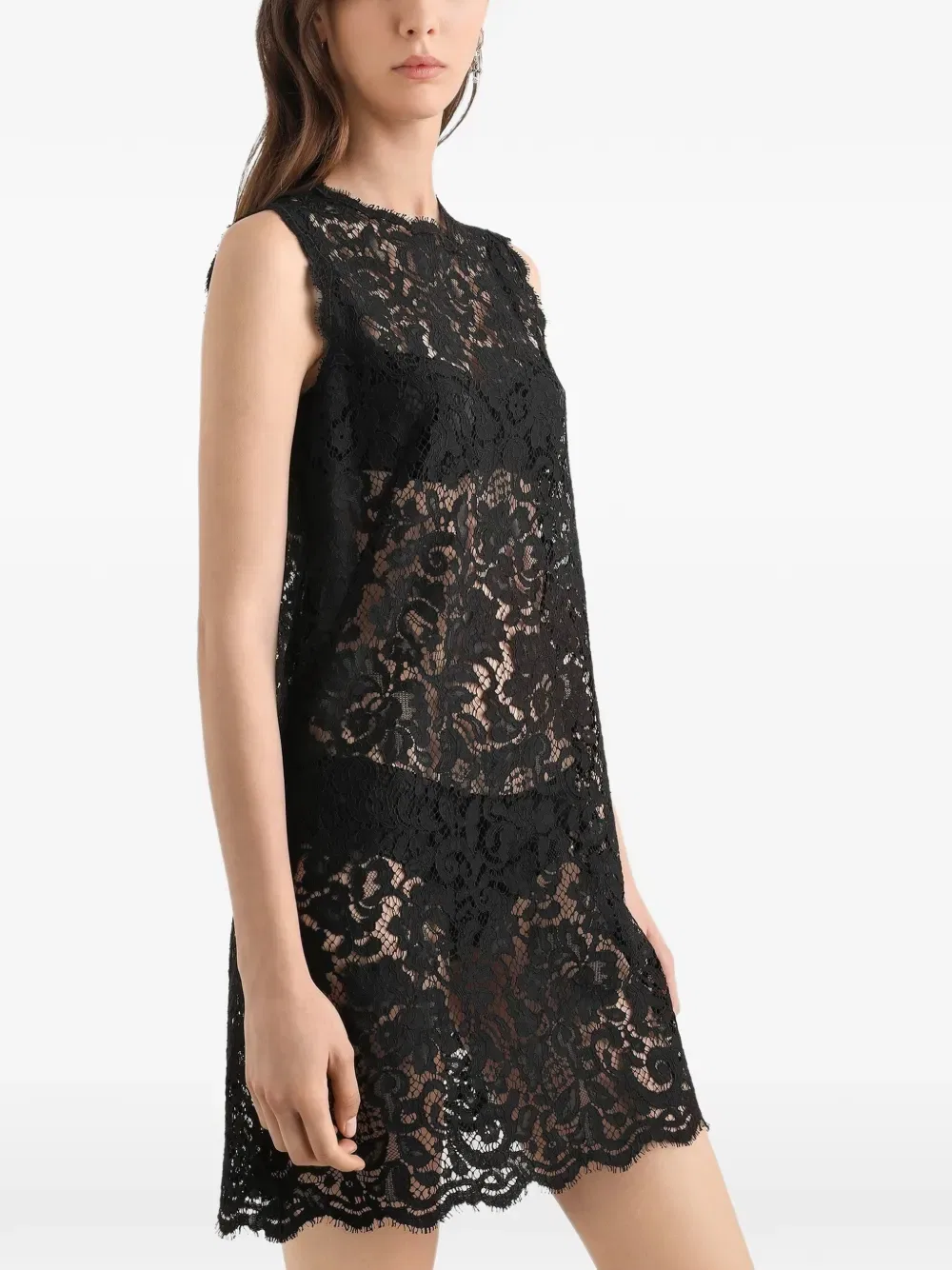 Мини-платье с кружевом и застежкой-молнией Dolce & Gabbana, черный — фото 4