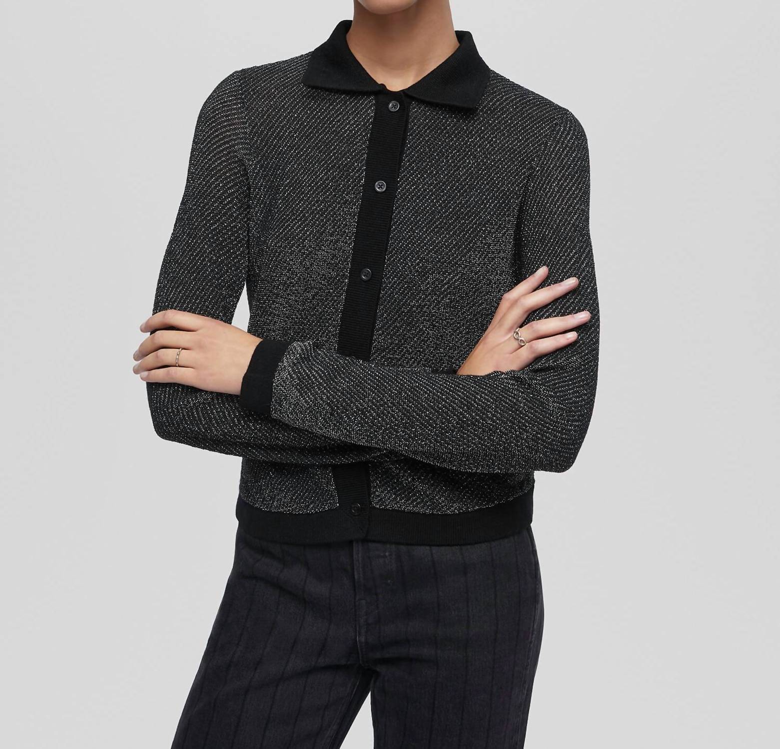 

Кардиган-поло Lurex в черно-серебристом цвете REDONE