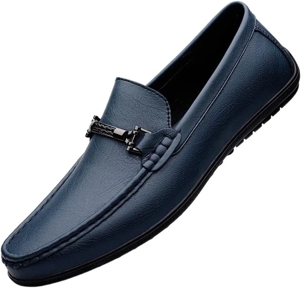 Лоферы кожаные легкие синие, Loafers Penny Loafers Solid Colors Lightweight Leather Slip Resistant Flat Heel Anti-Slip Outdoor Wedding Slip-ons SayfuR