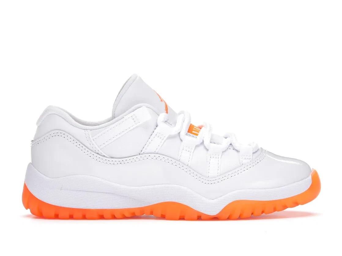Детские кроссовки с кожаным верхом Jordan 11 Retro Low Citrus 2021 PS, White/Bright Citrus