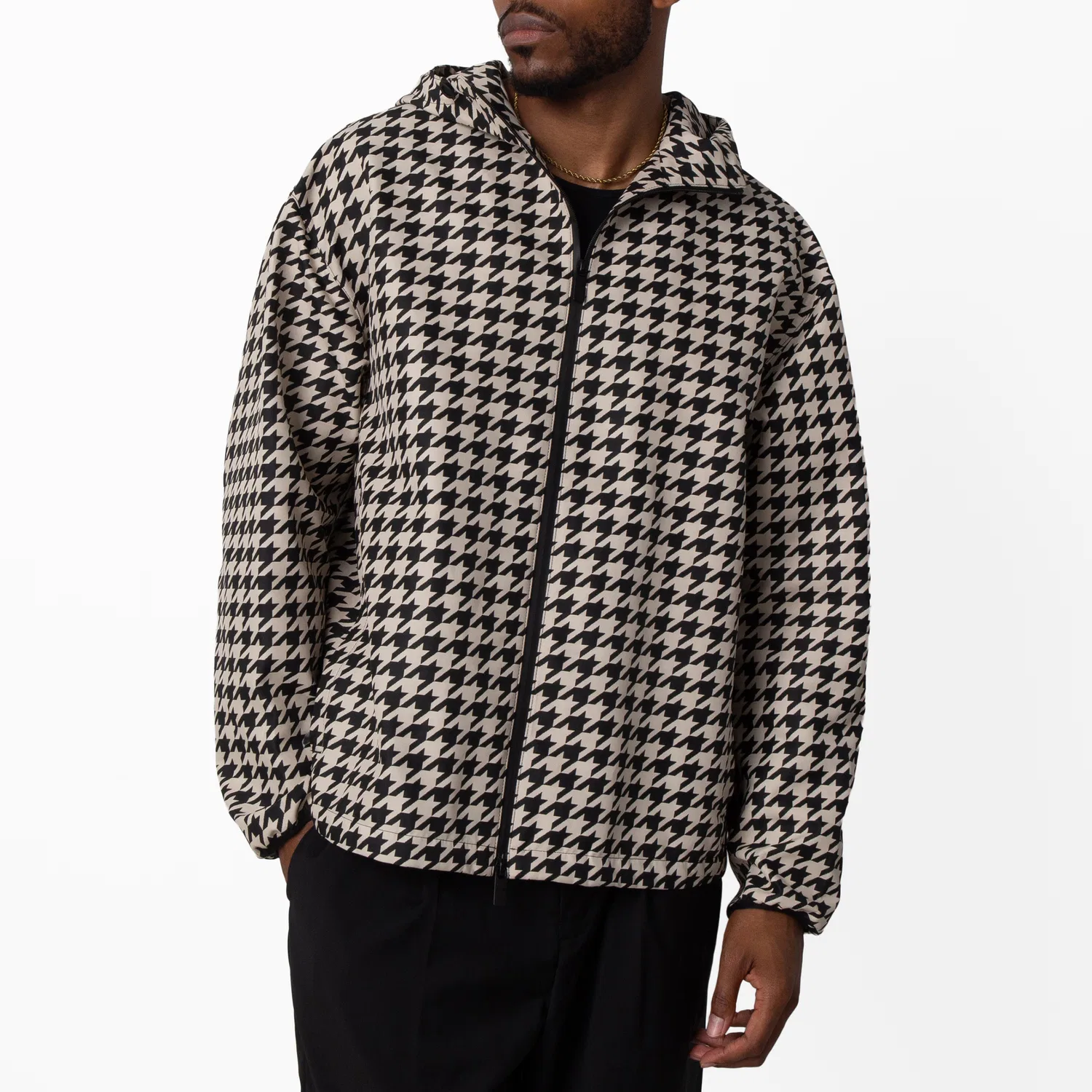 Куртка с капюшоном свободного кроя Houndstooth Burberry, Black Ip Pat